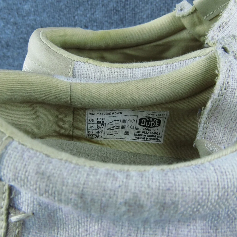 Hey Dude Wally Ascend Woven Ivory Coast‎ Men Slip-On Size 8 Medium Gray Fabric